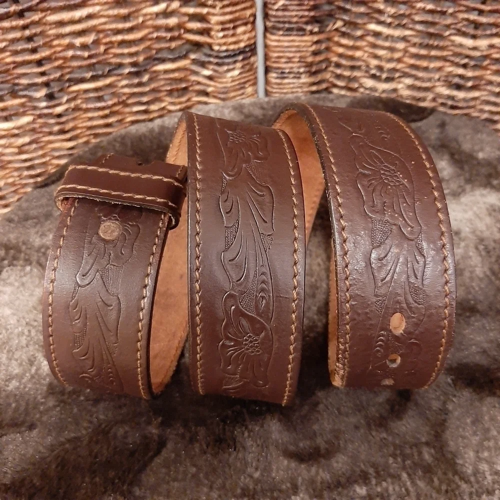 Chambers Belt Co. Top Grain Steer Hide Leather Belt 38 Tooled Floral Belt Boho